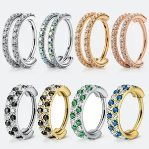20G Titanium Checkerboard Double-Row CZ Hinged Nose Ring