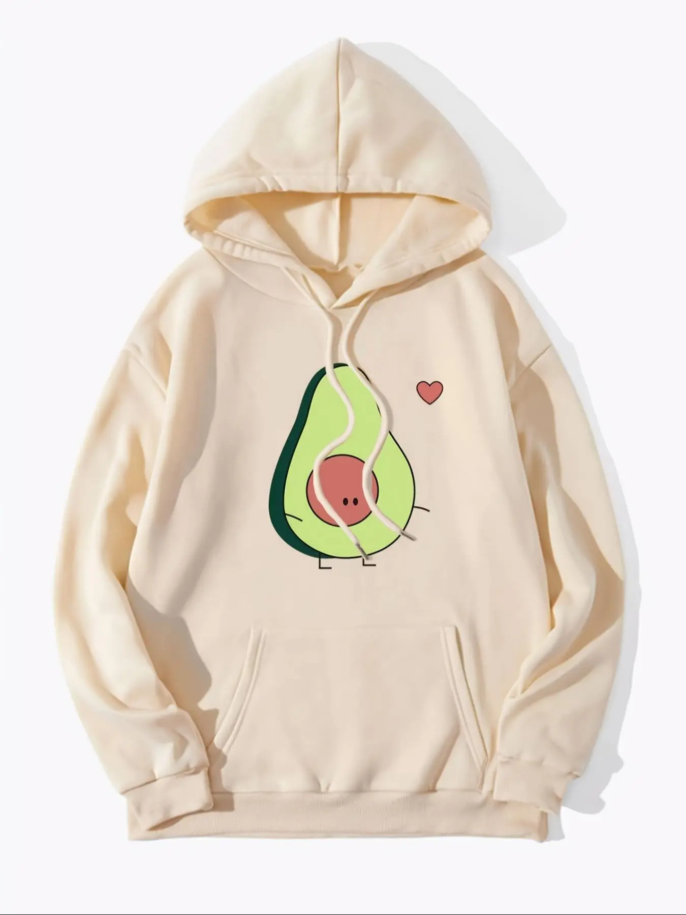 Women's Avocado Print Drop Shoulder Drawstring Hoodie, Fashion Casual Pocket Hooded Sweatshirt for Daily Holiday Outdoor Wear, Women Clothing for Fall & Winter