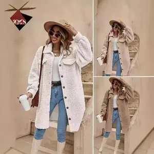 Women's Winter Warm Fuzzy Long Coat Lapel Collar Long Sleeve Button Down Fleece Faux Fur Outerwear Jacket
