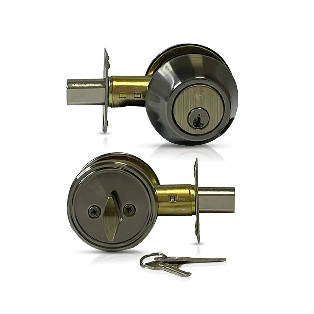 ECS HARDWARE Single Cylinder Deadbolt Lock - 2-3/8”-2-3/4” Adjustable Backset, Antique Brass, Grade 3 (SC1/KW1), Solid Brass Lock Cylinder, Key Included for Home Security, Lock Cylinders
