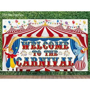 2D flat banner 1PcsLarge Circus Backdrop  Welcome to The Carnival Banner Backdrop Photo Background for Circus Theme Party  Birthday Party Supplies Photo Props 82.6inchx118.1inch Outdoor Photog raphy Background Photoshoot Banner Polyester Fabric
