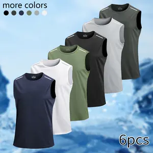 Set of 6 men's quick dry cooling tank tops, lightweight and breathable, sleeveless with fast dry and stretch fabric, perfect for seaside activities like beach outings, fishing, and fitness as men's sleeveless tops Athletic Workout Clothing Cropped Sports