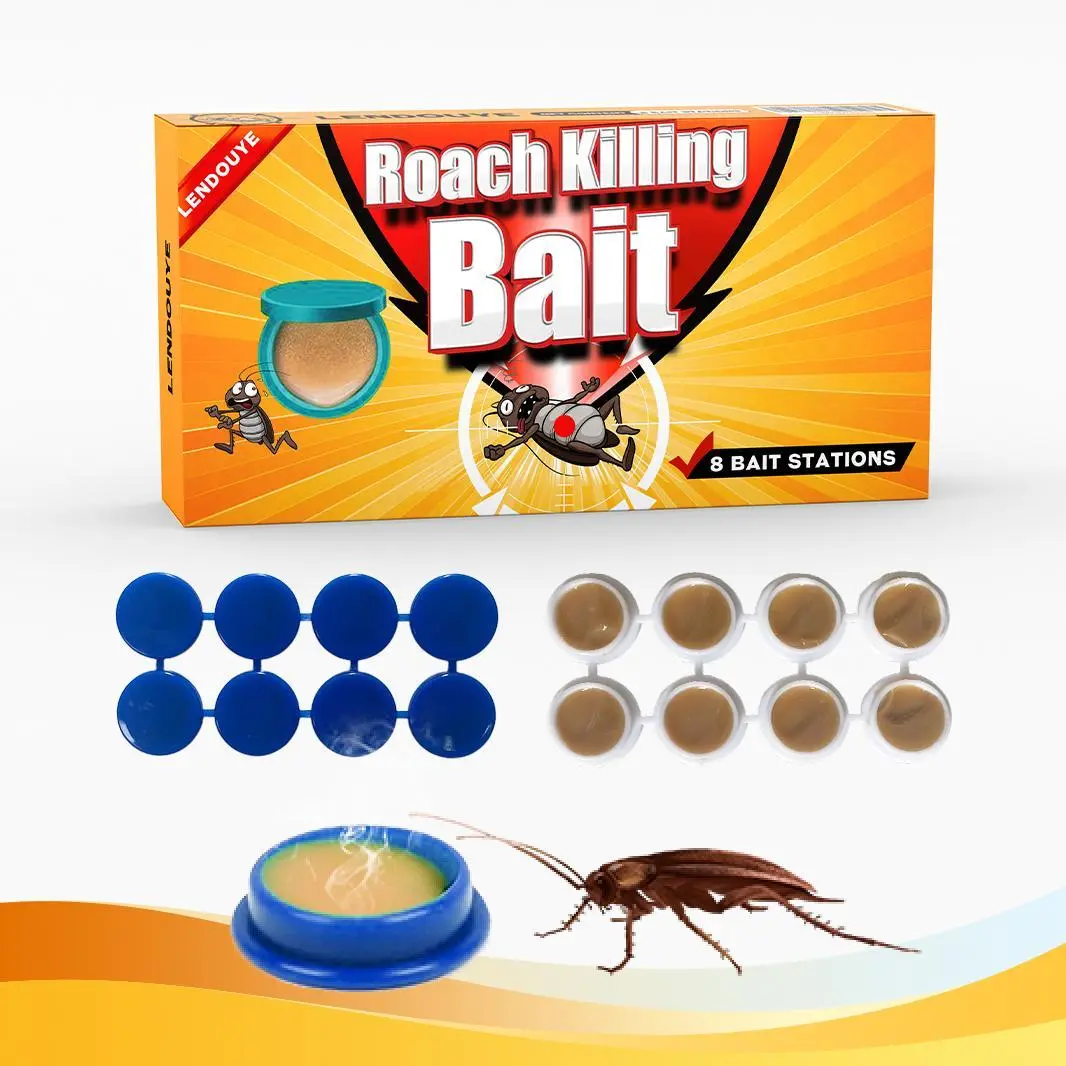 LENDOUYE Cockroach Control Bait Stations (8 PCS) - Indoor Bug Killer Traps, High-Attract Insect Control for American, German Infestations, 2-Year Long-Lasting Protection