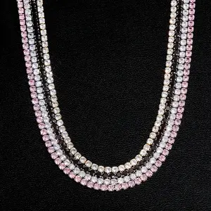 Classic Micro Tennis Necklace 2.5-5mm Iced Out CZ Tennis Chain with New Fold Over Clasp Hip Hop Jewelry For Party Gift