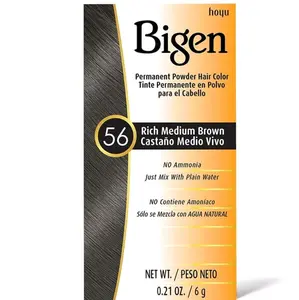 Hoyu Bigen 56 Rich Medium Brown Permanent Powder Hair Color No Ammonia Just Mix With Plain Water 0.21 Oz 56 Rich Medium Brown