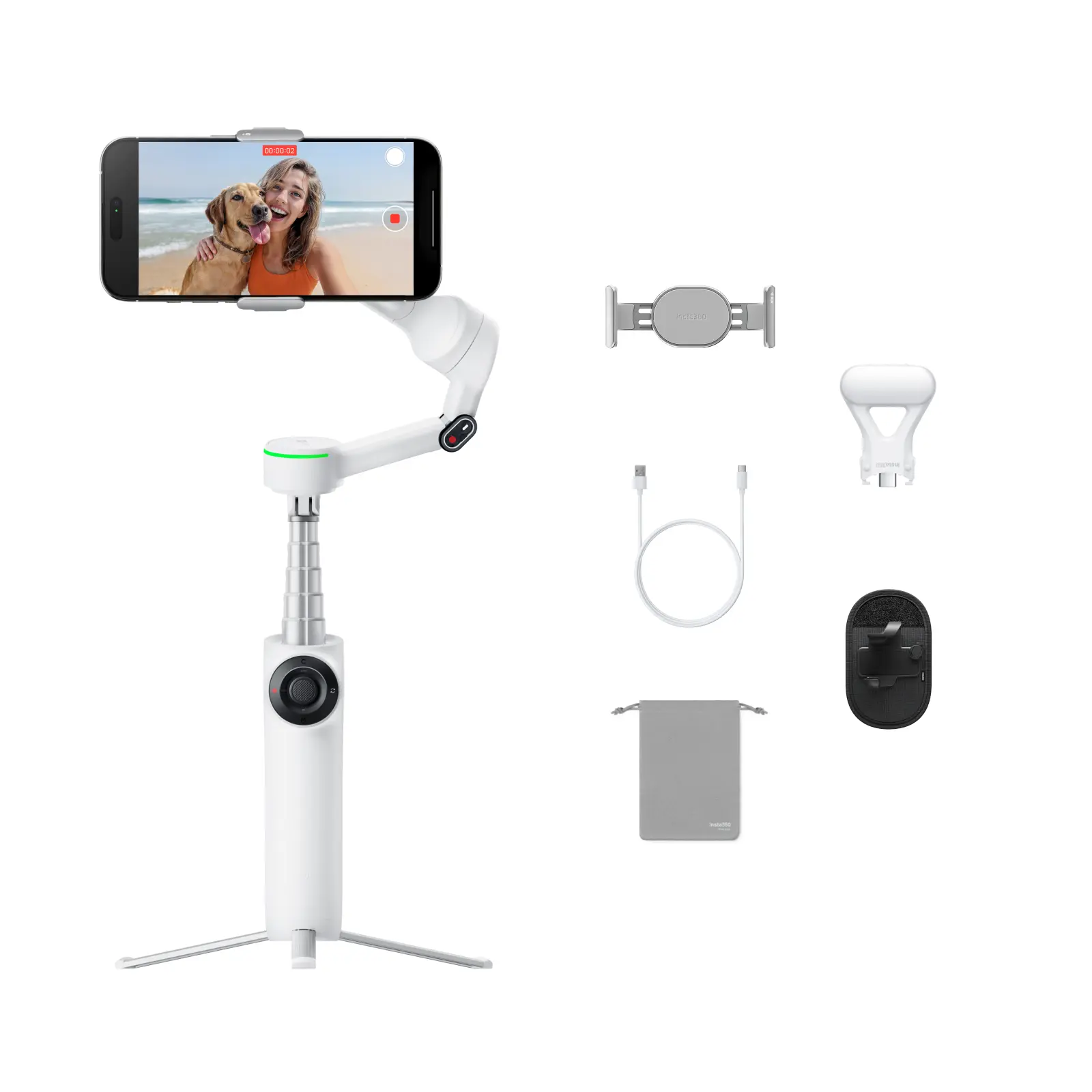 Insta360 Flow 2 Pro Vlog Bundle - Foldable AI Phone Gimbal, Track in 200+ Apps with Apple DockKit, 360º Pan Tracking, Built-in Tripod/Selfie Stick, Remote Control, Spotlight/Backpack Mount