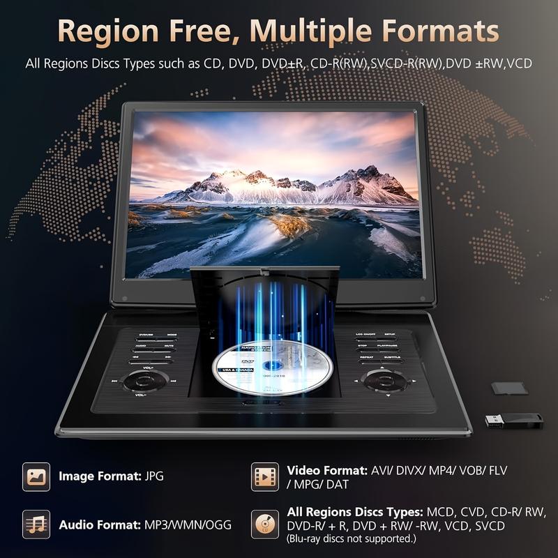 DVD player, 17.9 inches, no regional restrictions, supports multiple formats, road travel, supports synchronous TV.cd player Portable