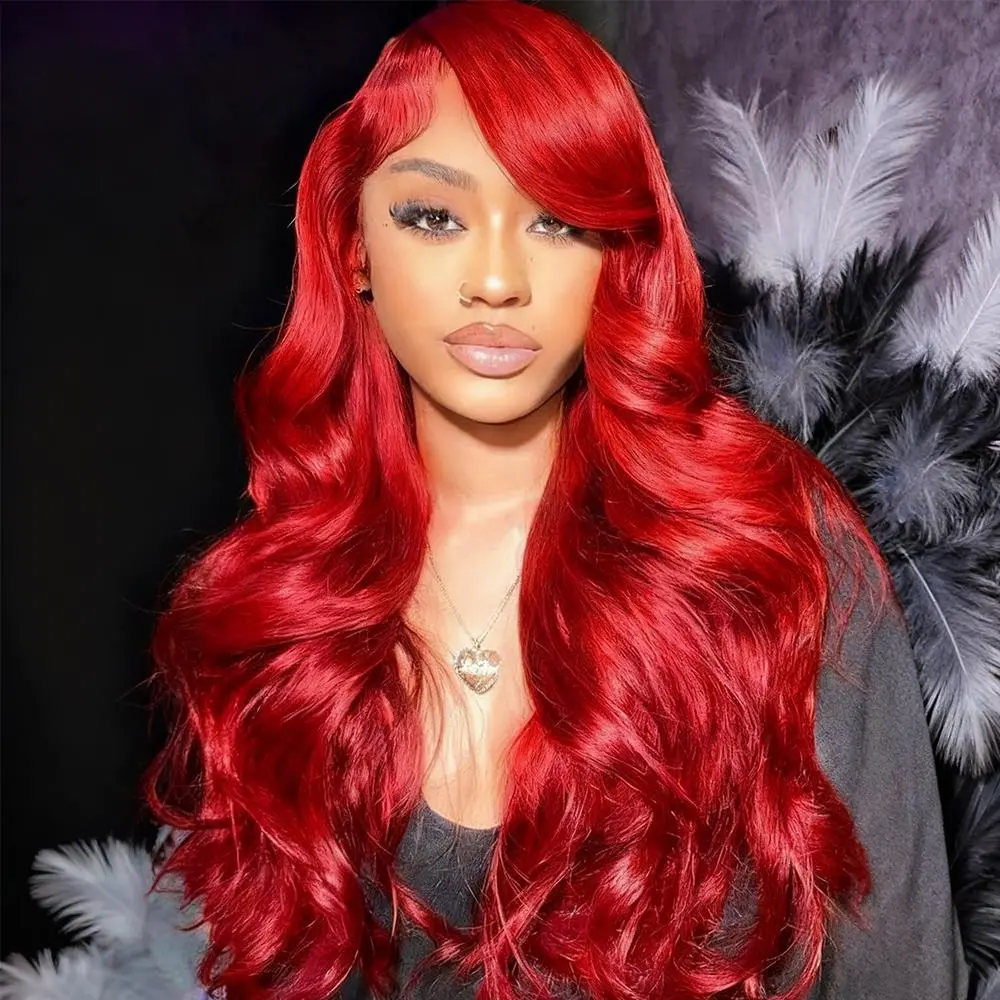 13X6 Body Wave Wig human hair 200 Density Full Frontal  glueless human wigs Natural  Glueless Wigs  Red Cholored Smooth Lace Wig  Colored Beginner Friendly Wig Pre Plucked Pre Cut curly wigs human hair Outdoorfun