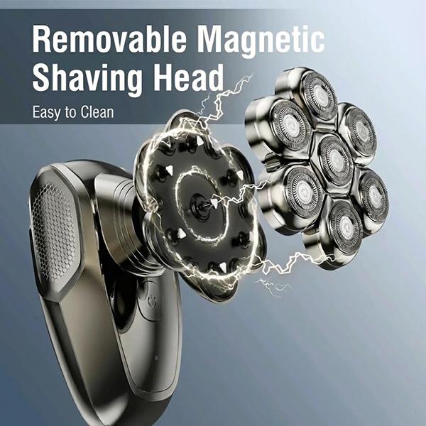 FLITOK Electric Head & Face Shaver for Bald Men 6-in-1 Waterproof IPX7 7D Magnetic Razor Type-C Fast Charge LCD Screen Nose Trimmer & Face Brush Kit Travel Ready