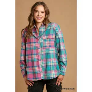 Mixed Plaid Boxy Cut Button Down Flannel With Front Pocket
