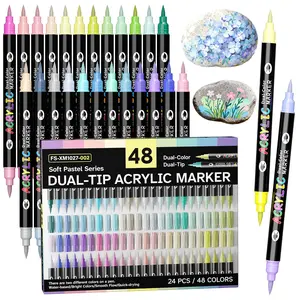24 sets of 48 color light colored markers, double headed dual color acrylic marker set, acrylic marker pen, acrylic felt felt coloring, alcohol marking, art supplies for students' learning, school studio supplies, highlighter pens for rock, stone, glass,