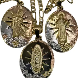Religious Chain and Pendant of Saint Jude Virgin of Guadalupe or Saint Benedict Medalla Tricolor 2.5" Cadena Regular 24" 4mm