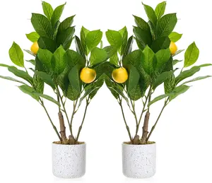 Artificial Potted Plants 20 inch 2 Packs Artificial Fake Lemon Tree with Pot for Home,Office, Living Room Table, Desk