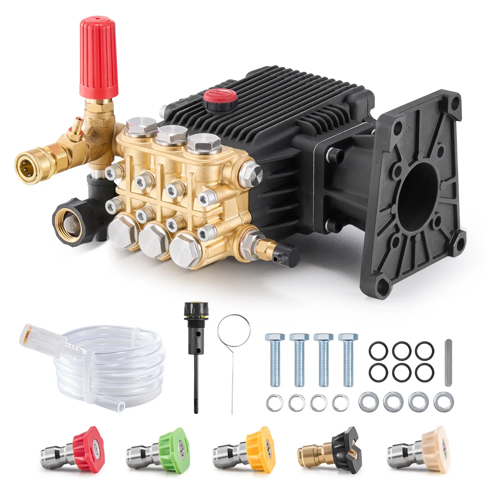 【summerfinds】VEVOR Industrial Cold Water Pressure Washer Pump, 1"-Shaft Horizontal Triplex Plunger, 4400 PSI 4.4 GPM Replacement Kit with 5 Nozzles, Broad Compatibility with Simpson MorFlex 40224,40225,40226 & Santoprene (Father's Day Gift Option), Indust