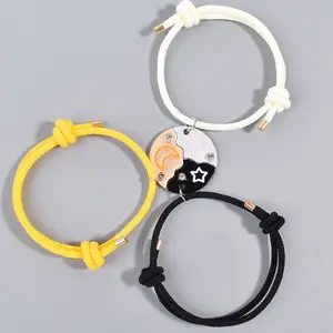 Three-piece star, moon, and sun bracelet for good friends, alloy enamel matching friendship bracelet set