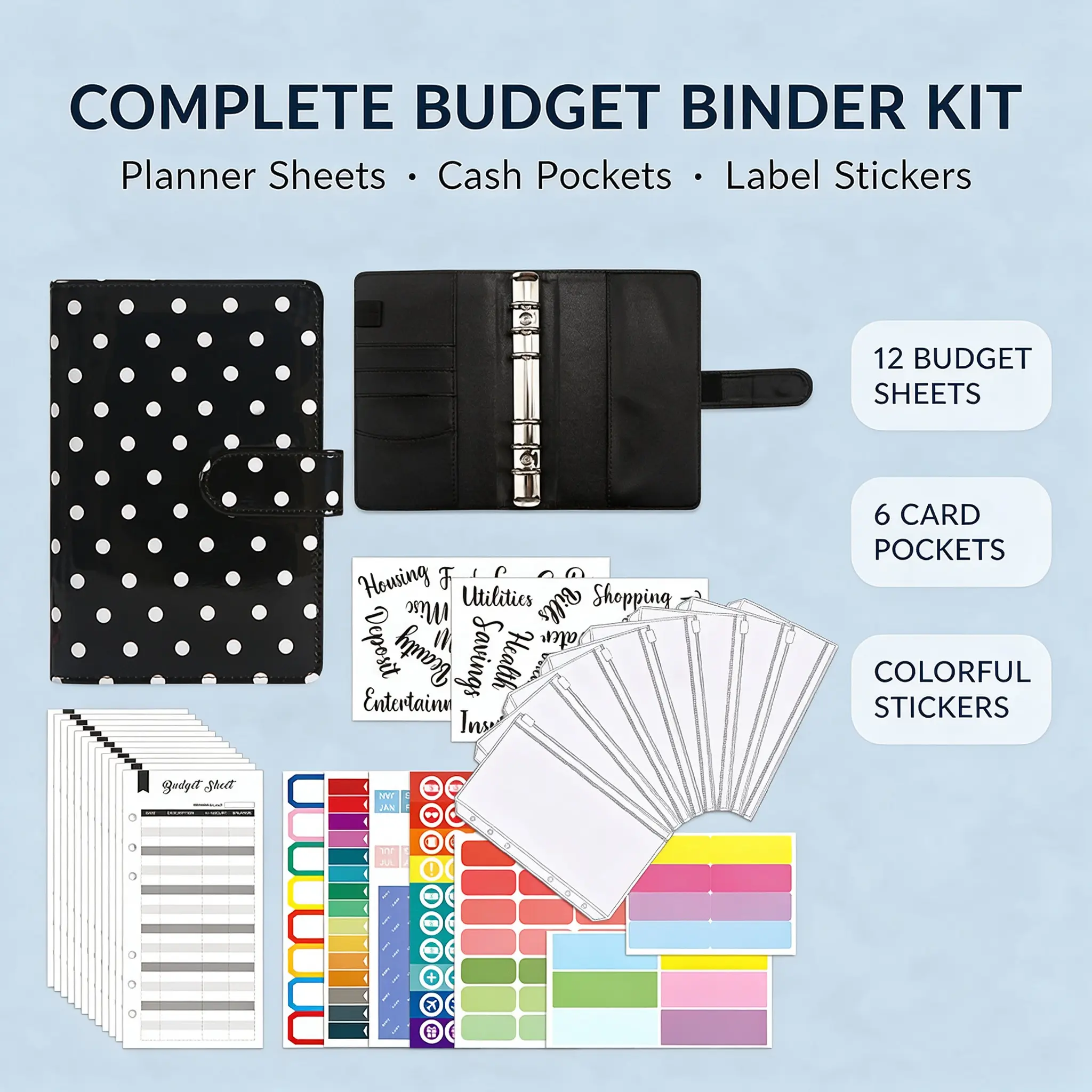 Budget Binder with Money Saving Challenge, Money Saving Binder with Cash Envelopes, Expense Sheets, Challenge Tracker & Category Labels, Envelope Savings Challenges Book for Home Office School