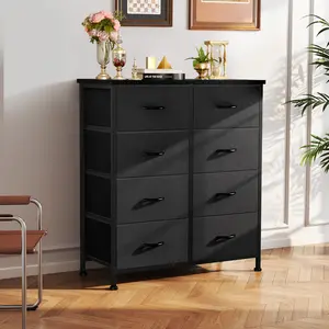 8 Drawer Fabric Dresser，Wood Top Holds 66 LBS & Anti Tip Safety， Large Storage Tower For Bedroom Living Room And Entryway