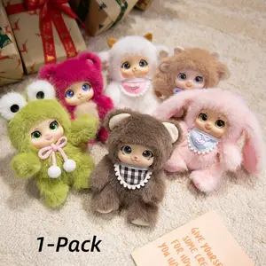 Cute Soft Stuffed Plush Animals Family Series, Plush Pendant Clear Box, Vinyl Dolls Surprise Birthday Gifts, Single Mystery Box for Gift & Bag Decorations, Kawaii Stuffed Animals