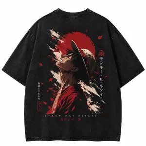 Viral Straw Hat Pirate Tee – Oversized Anime Washed Shirt, Retro Manga Streetwear Graphic T Shirt, 90s Y2K Digital Print Tee siaht shirt
