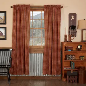 Bedford Burgundy Check Scalloped Panel Curtains