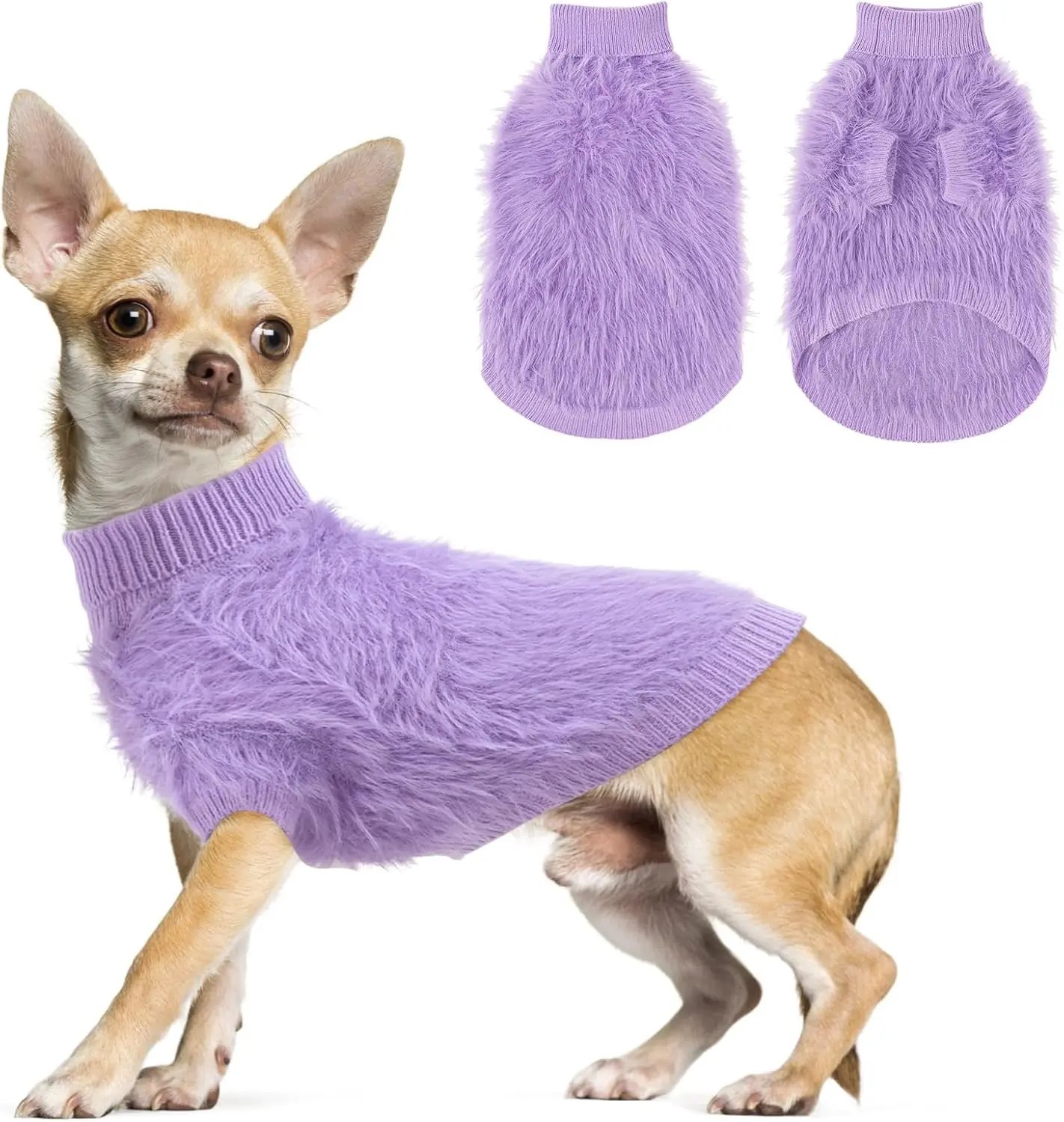 Fleece Dog Sweaters for Small Medium Dogs, Knitted Soft Dog Winter Sweater for Cold Weather, Turtleneck Plush Dog Clothes, Warm Coats for Girls Boys Lightweight Comfortable warm comfortable Waterproof Pet