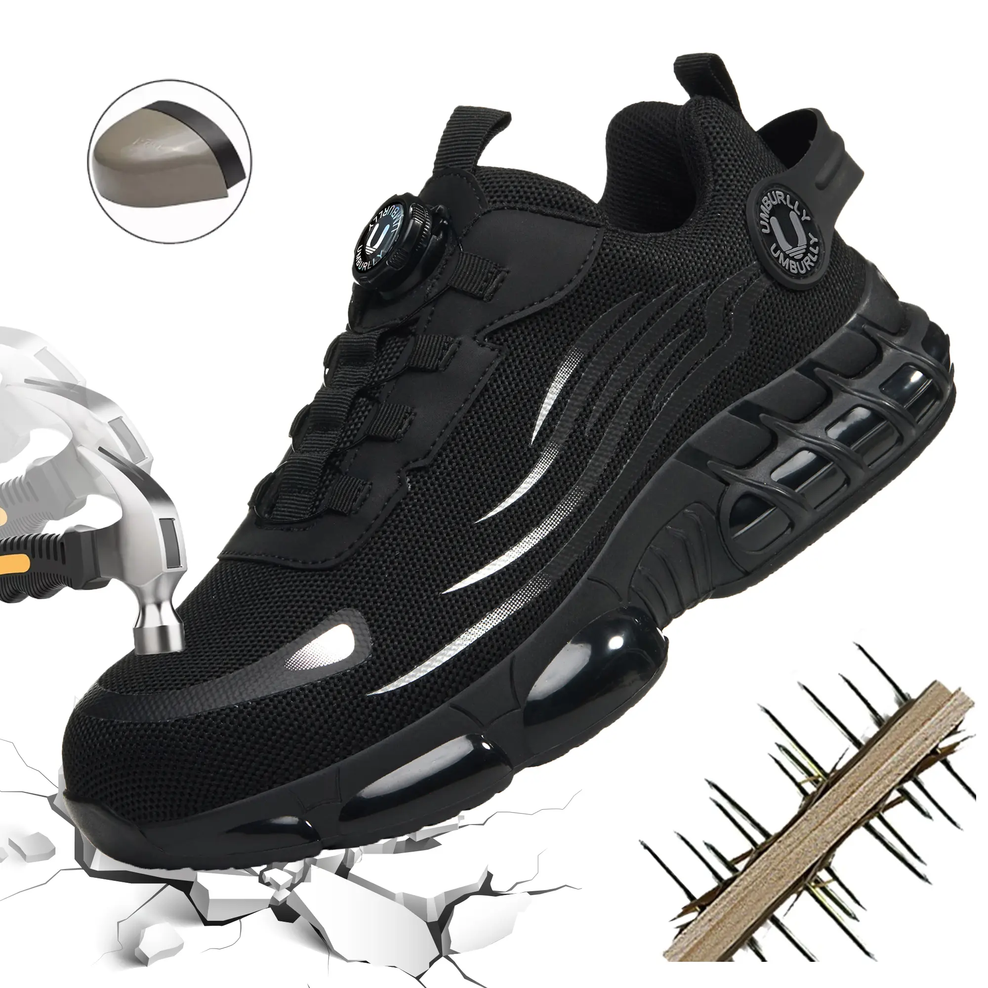 Safety shoes for men - anti-shock steel toe, Kevlar anti-puncture - stylish buttons, outdoor protection shoes for men - suitable for factory workshops and warehouses, etc.
