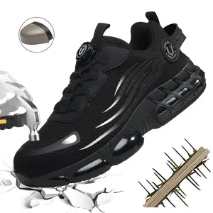 Safety shoes for men - anti-shock steel toe, Kevlar anti-puncture - stylish buttons, outdoor protection shoes for men - suitable for factory workshops and warehouses, etc.