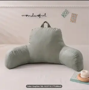 1pc Crystal Velvet Gray Reading Pillow, Back Pillow For Adults, Teenagers With Portable Handle, Bed Sofa Wedge Pillow, Back Support Pillow, Comfortable Fabric, Soft Touch, Available In All Seasons