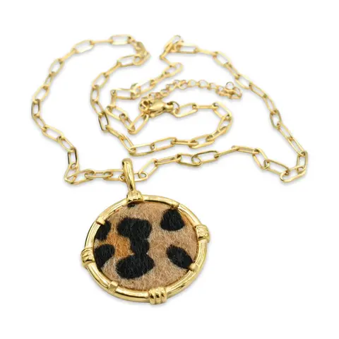 LEOPARD Medallion Necklace - with Eye-Catching Leopard Hair Pendant