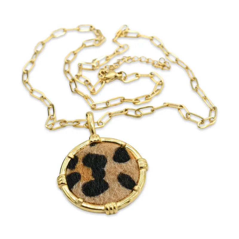 LEOPARD Medallion Necklace - with Eye-Catching Leopard Hair Pendant