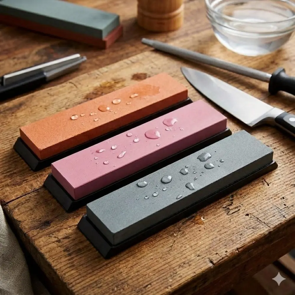 Professional Knife Sharpening Stone Set, 5000/3000/1000 Grit Tri-Stone, 150x20x5mm Portable Home Kitchen Tool for Sharpening Knives & Scissors, Edge Repair & Maintenance