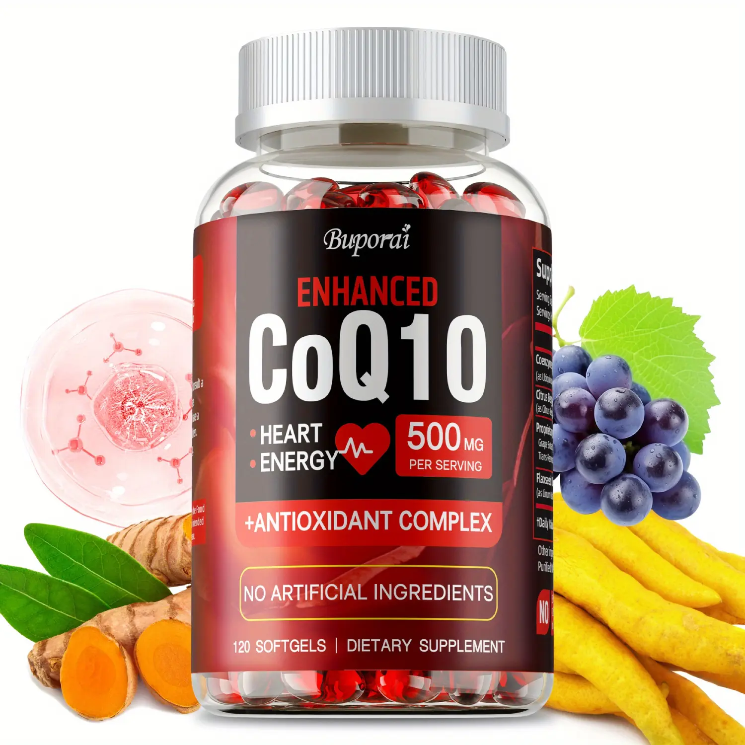 CoQ10 Supplement With Citrus Bergamot Coenzyme Q10 Heart Brain Energy Support 120 Softgels