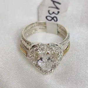Hermoso Anillo Colección de Plata Colombiana Plata con Oro Doble Anillo con Diseño de Corazón Brillante