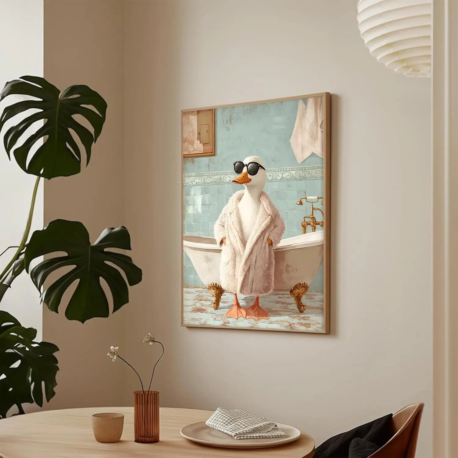 Quirky Duck in Robe with Sunglasses Bathroom Art Print, Funny Cute Animal Poster, Whimsical Home Decoration, Friend Gift for Home Supplies