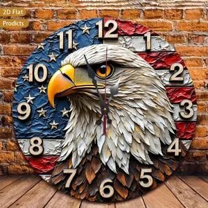 Single 12-Inch Wall Clock Featuring a Patriotic Eagle Design, Ideal for Nurseries. It Operates Silently Without Ticking, Making It Suitable for Kitchens, Bedrooms, Offices, And Living Rooms. Requires One AA Battery, Which Is Not Included