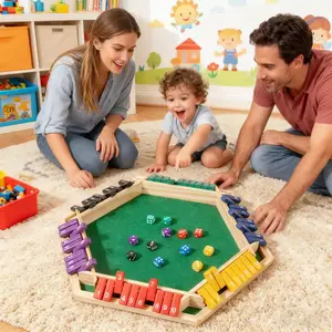 Wooden Tabletop Dice Game with 12 Dice for 1-6 Players Classic Family Game Ideal for Gatherings Holidays Halloween Christmas