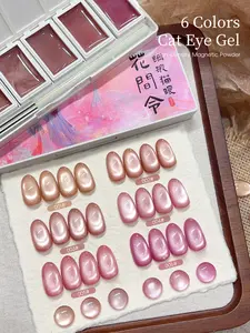 MORDDA 6-Color Floral Whisper Cat Eye Gel Set - Delicate Bloom Hues With Soft-Shimmering Cat Eye Effect, Perfect For Romantic Women's Everyday Glam & Garden Party Nails, Easy Apply & Long-Lasting