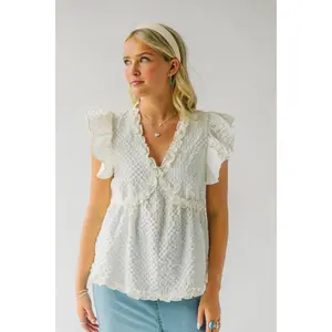 The Iverson Textured V-Neck Blouse in Ivory