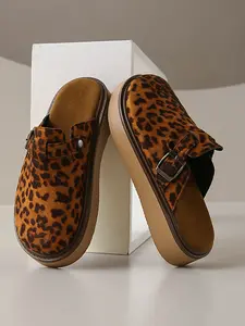 Women's Leopard Print Thick Sole Mules, New Fashion Open-Toe Sandals, Versatile Summer Footwear, Comfortable & Stylish Design
