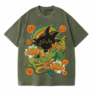 Goku & Shenron Vintage Washed Anime T-Shirt – Japanese Manga Graphic Tee, Retro Oversized Streetwear Shirt, Harajuku Cotton Top for Men Women