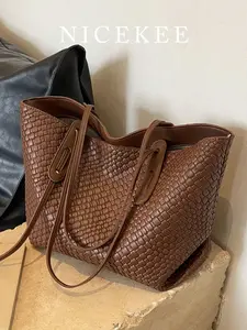 Women's Multifunctional Solid Color Woven Pattern Handbag, Simple Solid Color Large Capacity Shoulder Bag, Versatile Casual Tote Bag For Daily Use, Classic And Atmospheric Women's Armpit Bag, Suitable For Work, Commuting, Travel, Shopping And Matching