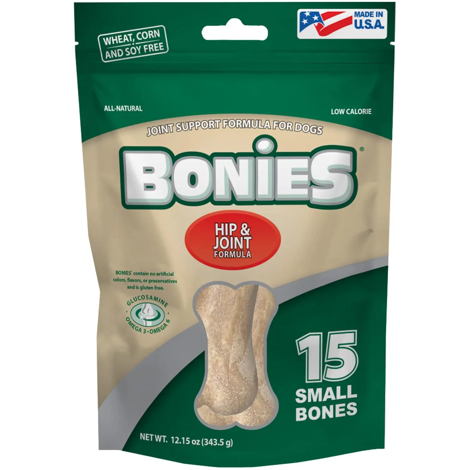 Bonies Natural Hip & Joint Formula Small Bone for Dogs, Glucosamine & Omega Fatty Acids, Chicken Flavor