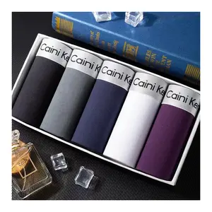 5Pcs/Men's Shorts Brand Underwear Fashion Trend Sexy Boxer Breathable Soft Boxers Men Classic Black Solid Color Underwear Men