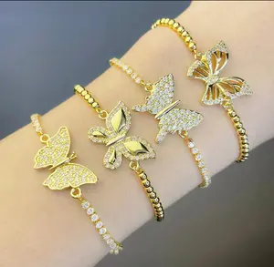 Pulseras De Mariposas Gold-Tone Butterfly Bracelets with Sparkling Details and Elegant Designs