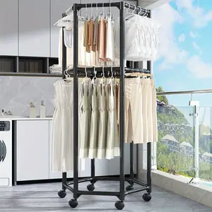 Hanger, featuring 360° rotating arm, Hangable and space-saving design - sturdy floor-standing clothing storage rack, with hanging rods suitable for bedrooms, bathrooms, and laundry rooms - highly suitable for small apartments, dormitories