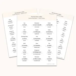 Language Translation Labels: Kitchen Essentials 1