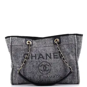 Pre-owned CHANEL Raffia, Glitter Tote Bags REBAG Deauville Tote Raffia with Glitter Detail Small by Rebag