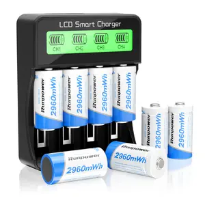 8-Pack 3.7V 2960mWh High-Capacity Rechargeable Batteries with Charger, Fast Charging for Arlo Cameras VMC3030 VMK3200 VMS3330 3430 3530, Flashlights, Laser Pointers, Microphones