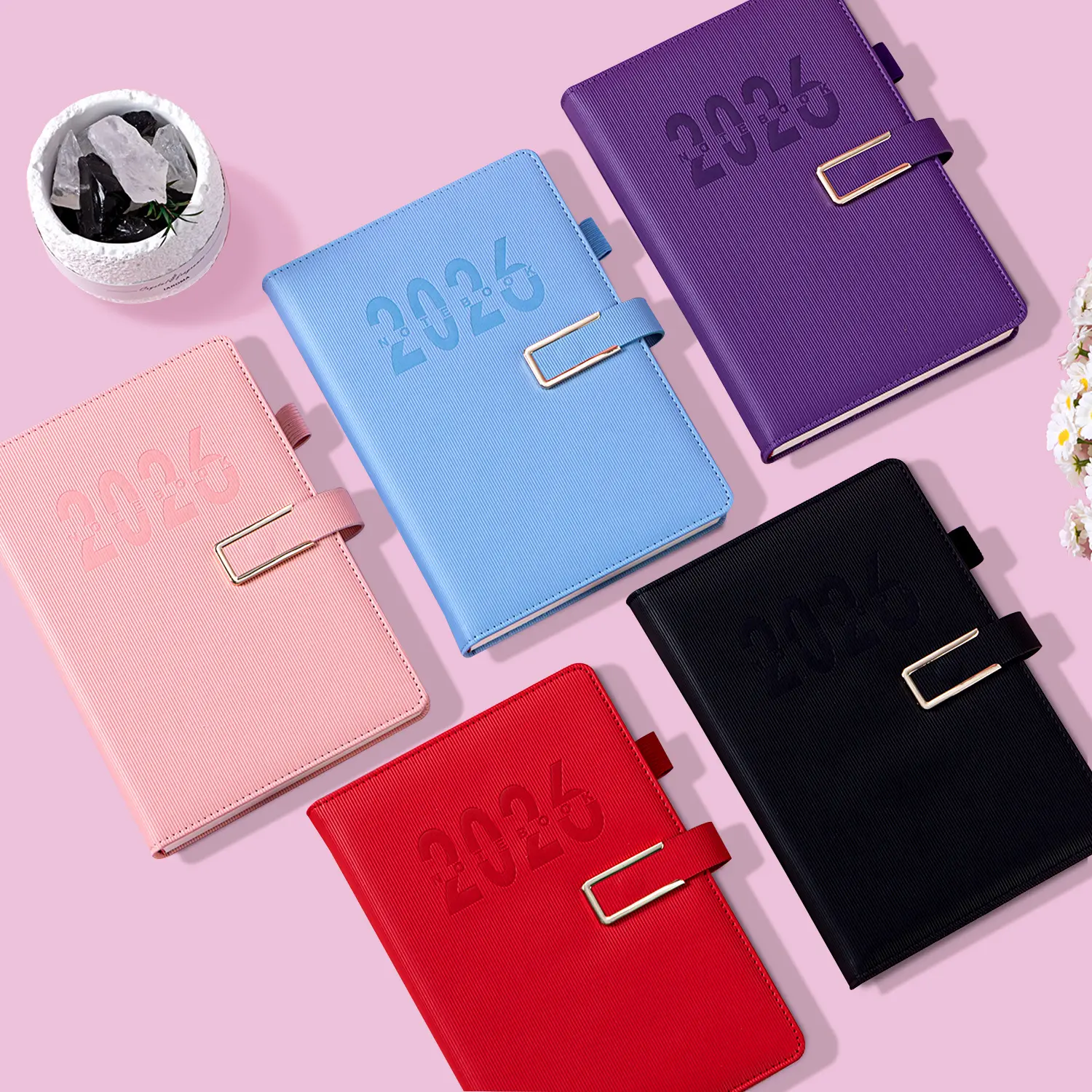 Daily Planner 2026, 400 Pages, Date Stamp Feature, Multiple Colors, Synthetic Gem Cover, Time Management Tool, Daily Journaling Book