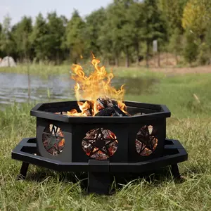 42 Inch Octagonal Fire Pit,Outdoor Wood Burning Fire Pit for Camping Outside Picnic Bonfire,Heavy Duty Firepit for Backyard Garden Patio